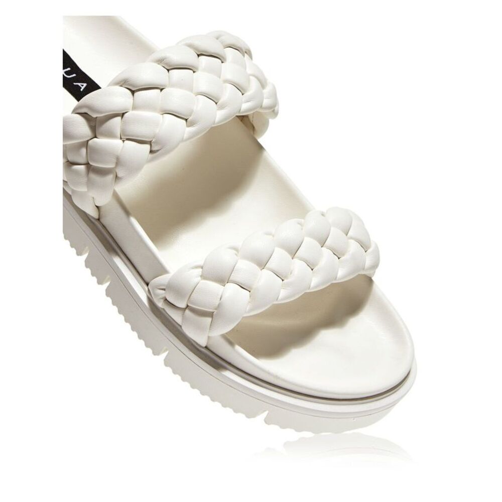 AQUA Womens White 0.5" Platform Logo Round Toe Wedge Slip On Slide Sandals 9.5